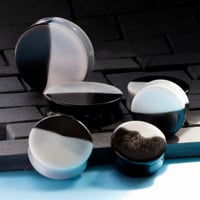 Image 2 of 8-50MM Plugs - Epoxy Resin - Handmade Plugs for Stretched Ears - Black and White - Monochrome Split 