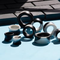 Image 1 of 8-25MM Tunnels - Epoxy Resin - Handmade Plugs for Stretched Ears - Black and White - Monochrome