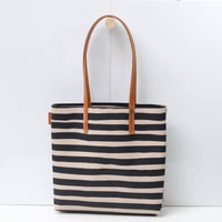 Image 1 of Stripes Soft Tote in black and tan