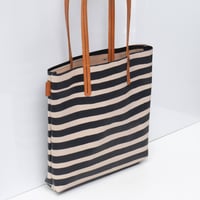 Image 2 of Stripes Soft Tote in black and tan