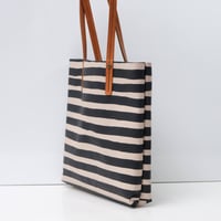 Image 4 of Stripes Soft Tote in black and tan