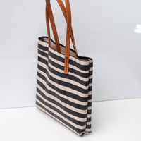 Image 5 of Stripes Soft Tote in black and tan