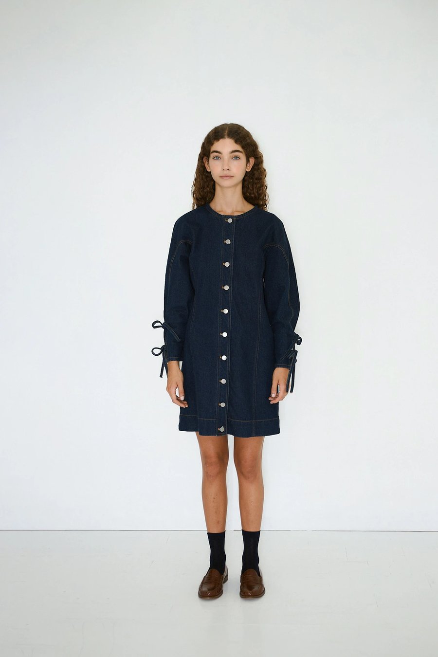 Image of 3-Vestido Lace denim mini dress 