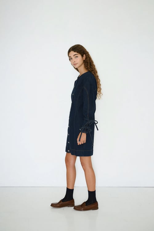 Image of 3-Vestido Lace denim mini dress 