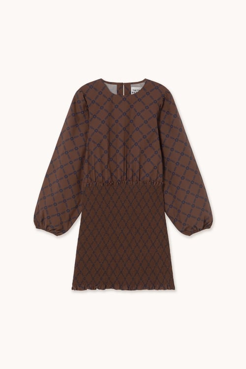 Image of 3-Vestido Flowers Grid Puff Sleeve Dress 