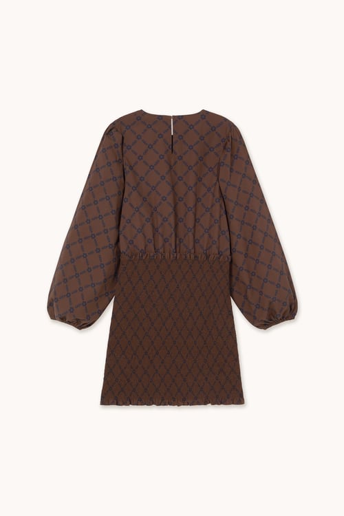 Image of 3-Vestido Flowers Grid Puff Sleeve Dress 