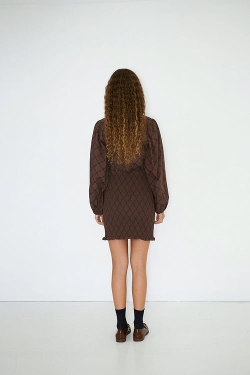 Image of 3-Vestido Flowers Grid Puff Sleeve Dress 