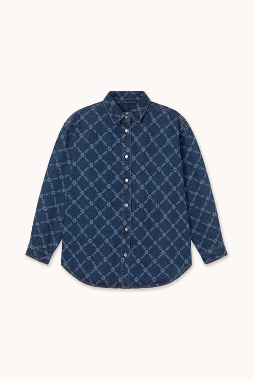 Image of 1-Camisa Flowers Grid Denim Shirt