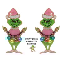 Holiday Mischief Earrings-Grinchmas Vibes Festive Green Character Dangle Earrings