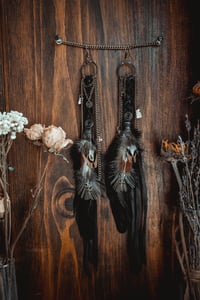 Image 2 of Long feather and leather earrings