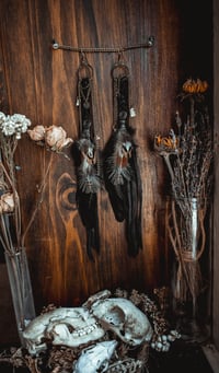 Image 1 of Long feather and leather earrings