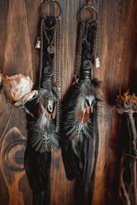 Image 8 of Long feather and leather earrings