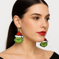 Grinchy Holiday Earrings – Green Face with Santa Hat (Lightweight Acrylic)