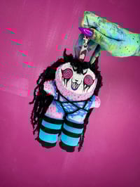 Image 3 of Pink Squeakling keychain plushie cyan 