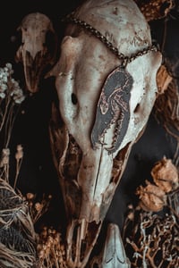 Image 6 of Wolf Skull etched brass necklace