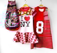 Image 7 of i heart ny 6/7 courtneycourtney twirl twirly short sleeve dress vintage fabric love new york pink