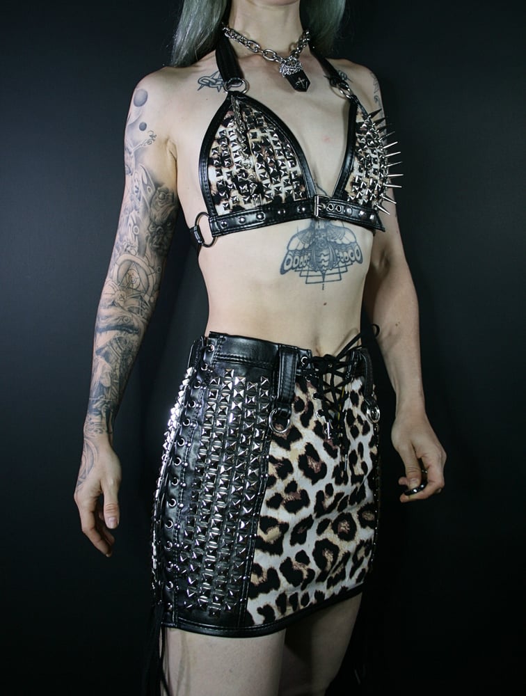Image of SPIKED LEOPARD BRA