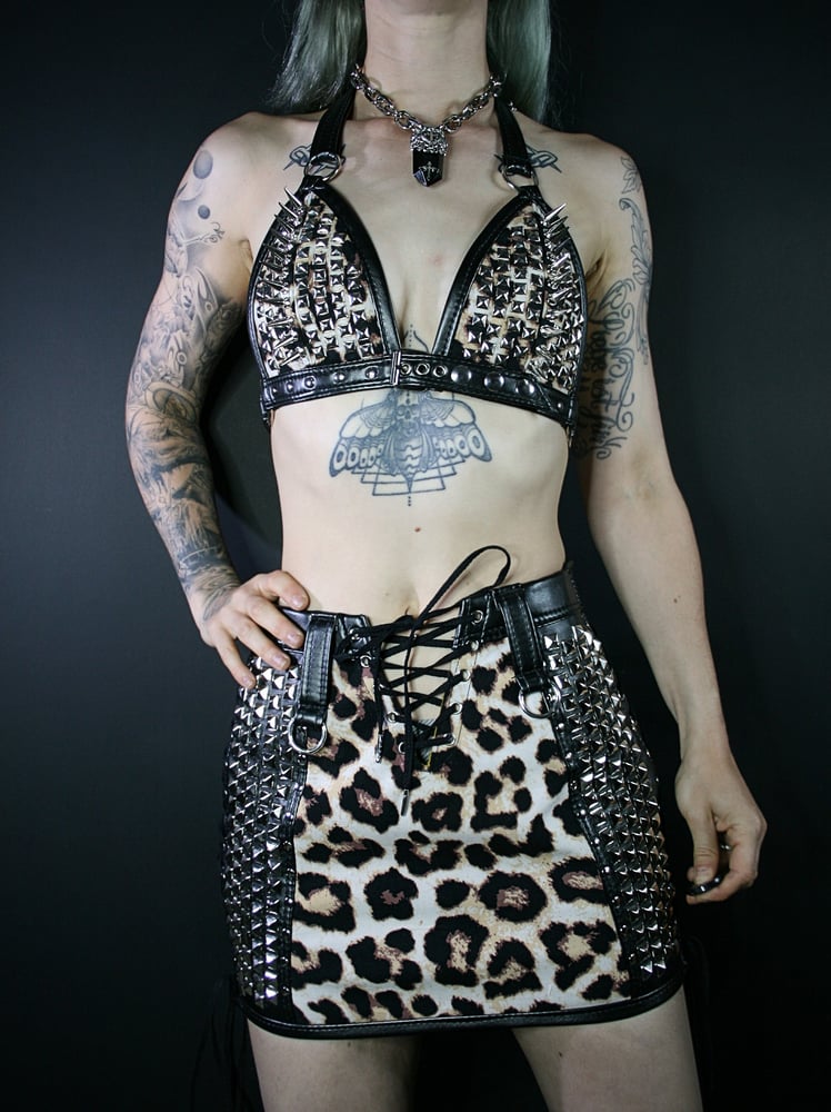 Image of SPIKED LEOPARD BRA