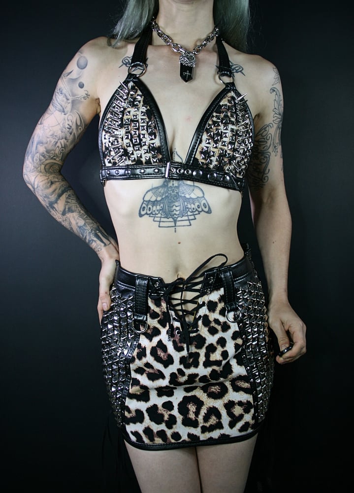 Image of SPIKED LEOPARD BRA