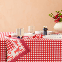 Image 3 of Lobster Red Gingham Blockprint Napkins (Set of 4)
