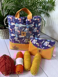 Image 1 of Sac à projets taille M, poche avant transparente: Chatons et pelotes