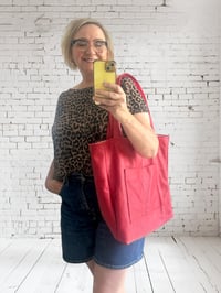 Image 3 of Red leather tote bag