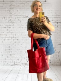 Image 4 of Red leather tote bag