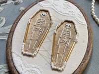 Image 4 of Double Skeleton in Beaded Coffins 4x5½" Embroidery Hoop White & Gold