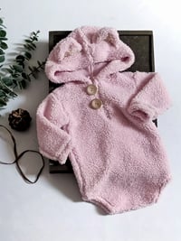 Image 2 of Sitter romper for photo shoots | Fluffy Bear romper | age 9-12 months | baby pink