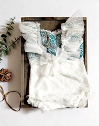 Image 3 of Sitter bodysuit for photo shoots | Eve | age 9-12 months | off white | aquamarine