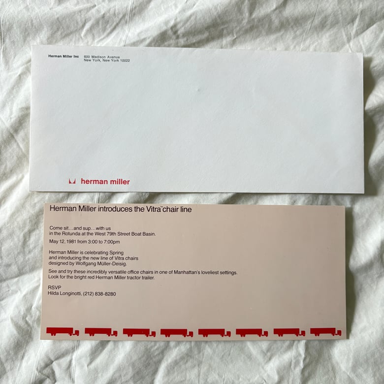 Image of 1981 Herman Miller Vitra Chair Invite & Envelope