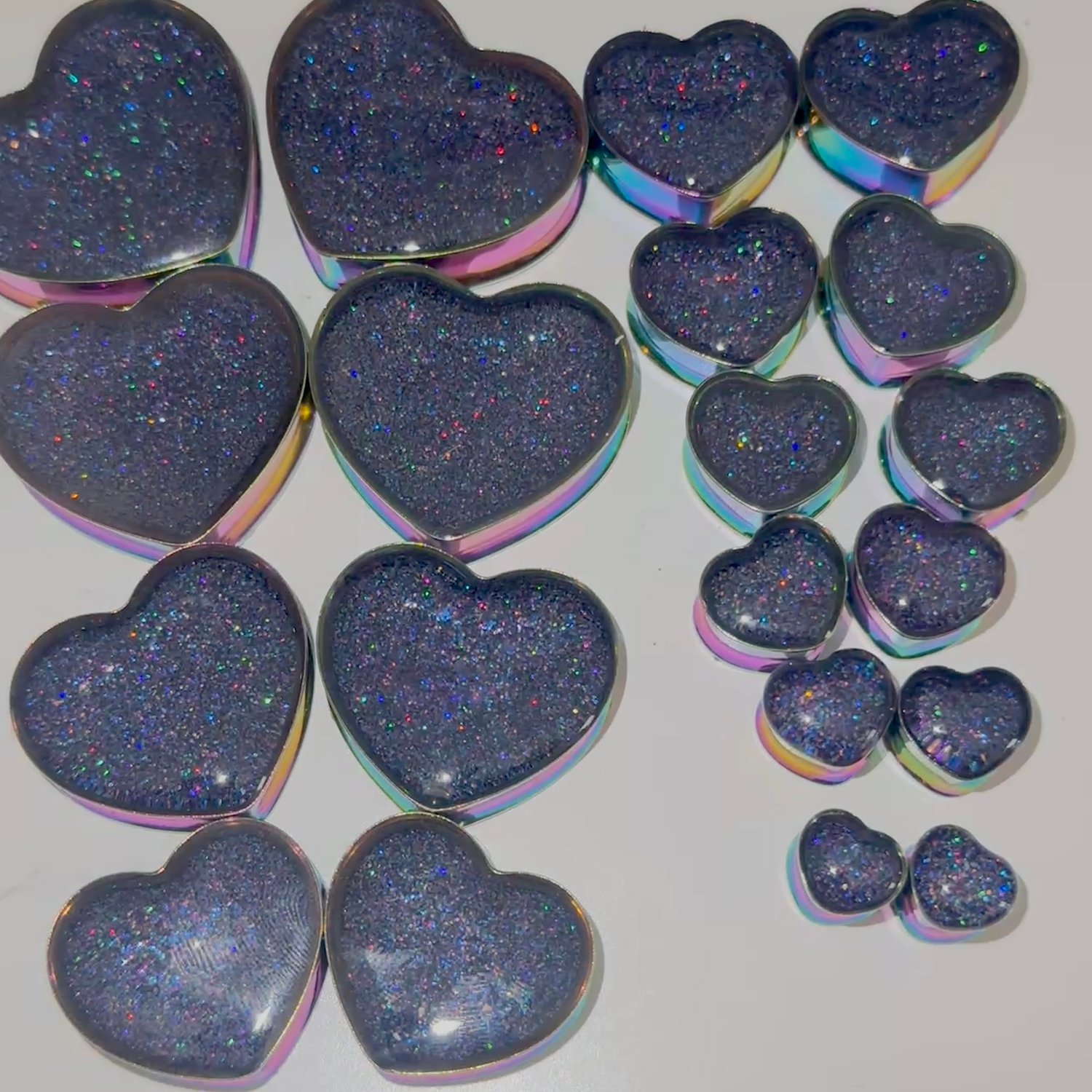 Image of Rainbow Holo Heart Plugs (sizes 0g-1 1/4)
