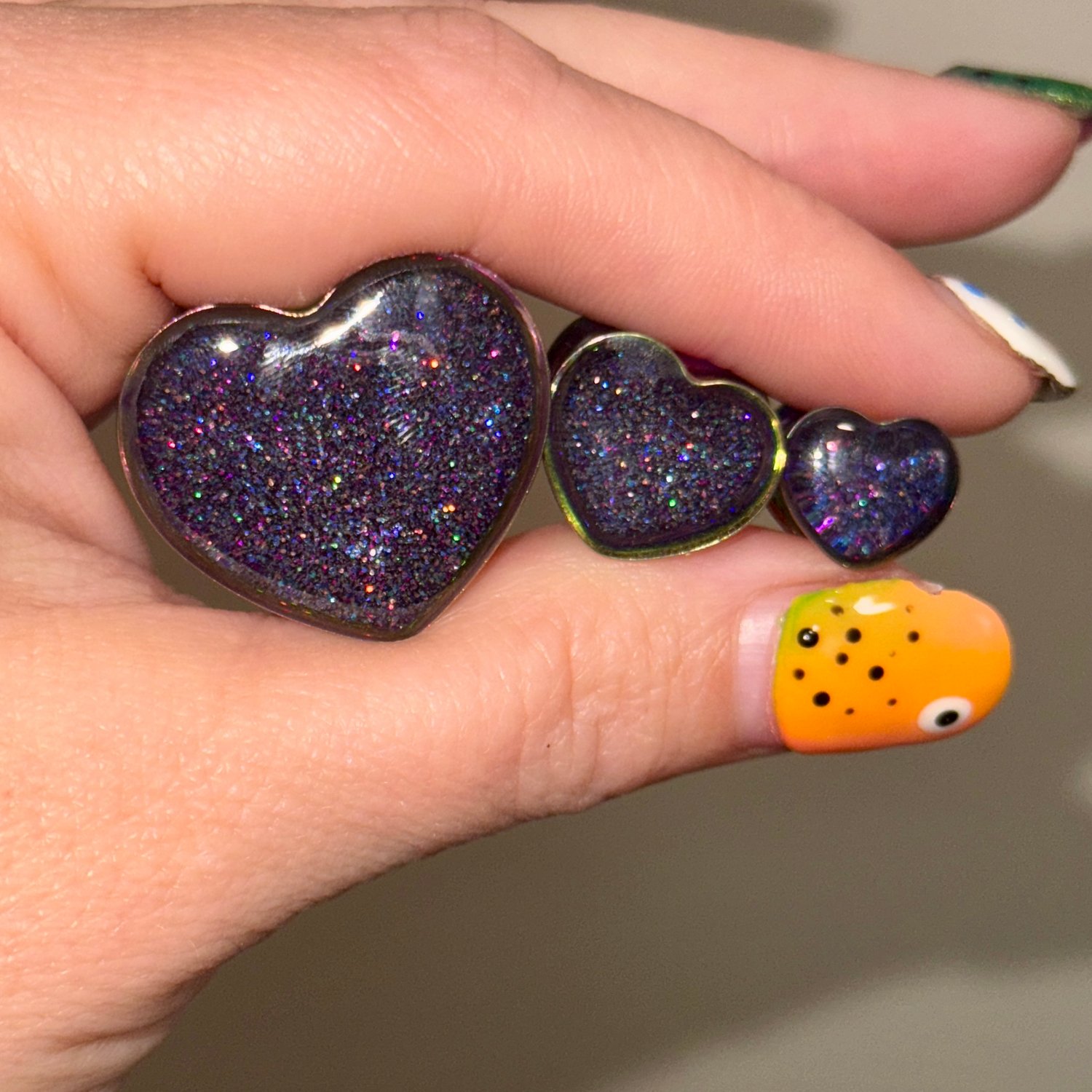 Image of Rainbow Holo Heart Plugs (sizes 0g-1 1/4)