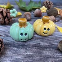 Image 1 of Mint Green/Yellow Ceramic Smiley Pumpkins