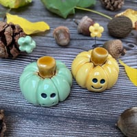 Image 3 of Mint Green/Yellow Ceramic Smiley Pumpkins