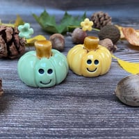 Image 4 of Mint Green/Yellow Ceramic Smiley Pumpkins