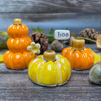 Image 1 of Handmade Orange/Yellow Ceramic Pumpkins/Stack
