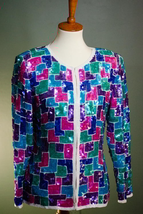 Image of Vintage  Jewel Tone Trophy Full Sequins Jacket