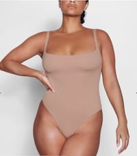 Image 1 of SKIMS- SQUARE NECK BODYSUIT THONG- SIENNA
