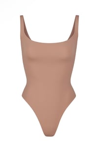Image 4 of SKIMS- SQUARE NECK BODYSUIT THONG- SIENNA