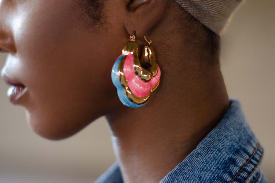 Image of Akayla Puffy Cloud Enamel Gold Tone Earrings