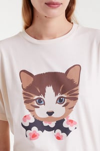Image 1 of Camiseta 100% algodón con estampado de gatito