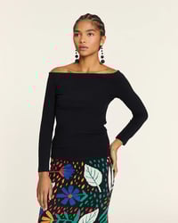 Image 2 of Top cuello barca canalé negro,