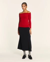 Image 3 of Top cuello barca canalé rojo