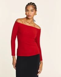 Image 2 of Top cuello barca canalé rojo