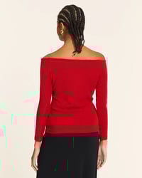 Image 4 of Top cuello barca canalé rojo