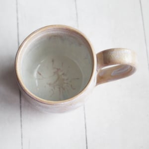 Image of Rustic White and Ocher Stoneware Mug with Dripping Glazes, 12 Ounce Coffee Cup, Made in USA