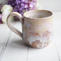 Image 6 of Rustic White and Ocher Stoneware Mug with Dripping Glazes, 12 Ounce Coffee Cup, Made in USA