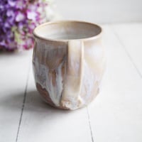 Image 8 of Rustic White and Ocher Stoneware Mug with Dripping Glazes, 12 Ounce Coffee Cup, Made in USA
