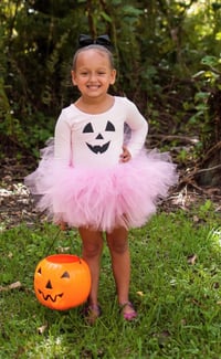 Image 1 of Pink Jack O Lantern Tutu Bodysuit Leotard Girl’s Tulle Dress Pumpkin Halloween Costume Party Set